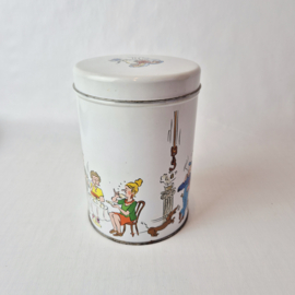 Vintage theeblik met illustraties van 'Loek'
