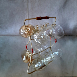 Vintage set borrelglaasjes in rekje, serveerset