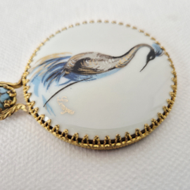 Vintage Limoges handspiegel – porselein en verguld metaal