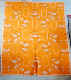 Vintage jaren 70 deken, wollen deken, oranje/beige, Bloem decor