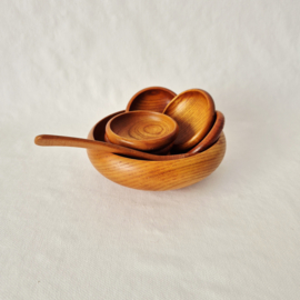 Houten pindaset uit de jaren 50 | 8 delige serveerset