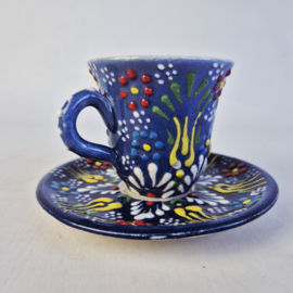 Turkse, handgemaakte koffie kop en schotel | Set van 2