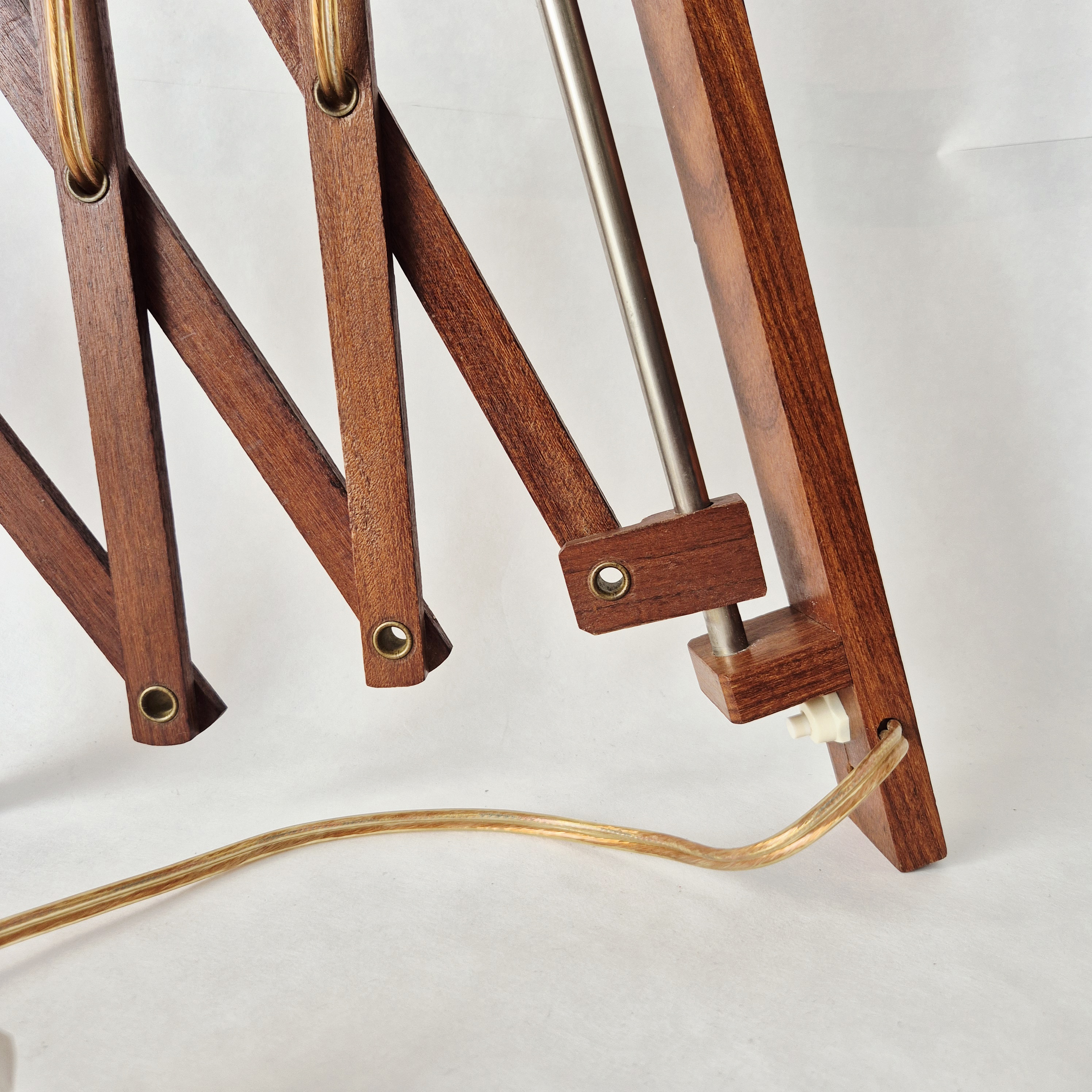 Houten schaarlamp met zwenkarm | Jaren 70 wandlamp