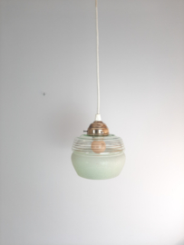 Jaren 50 glazen hanglamp groen met goud