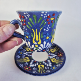 Turkse, handgemaakte koffie kop en schotel | Set van 2