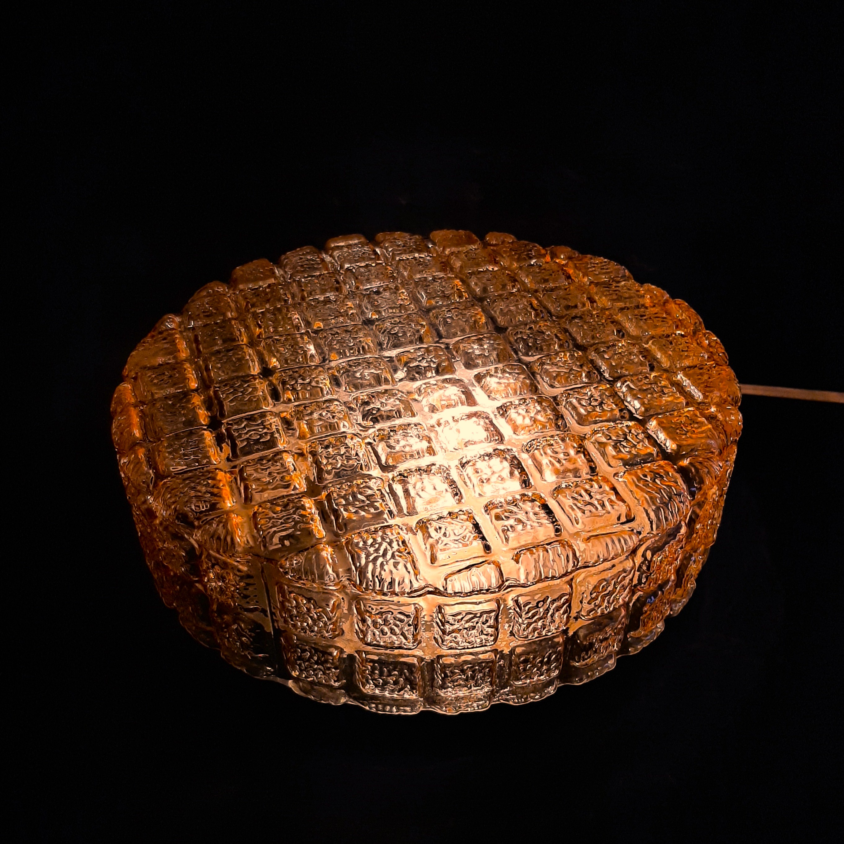 Vintage plafonniere, jaren 60 plafondlamp, amber, geblokt