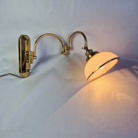 Vintage Kemner Wandlamp Messing & Wit Glas