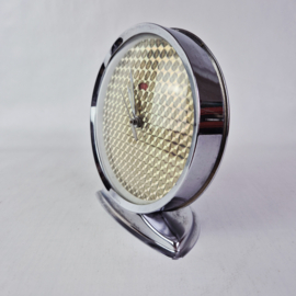 Vintage chromen wekker met iriserende, holografische wijzerplaat
