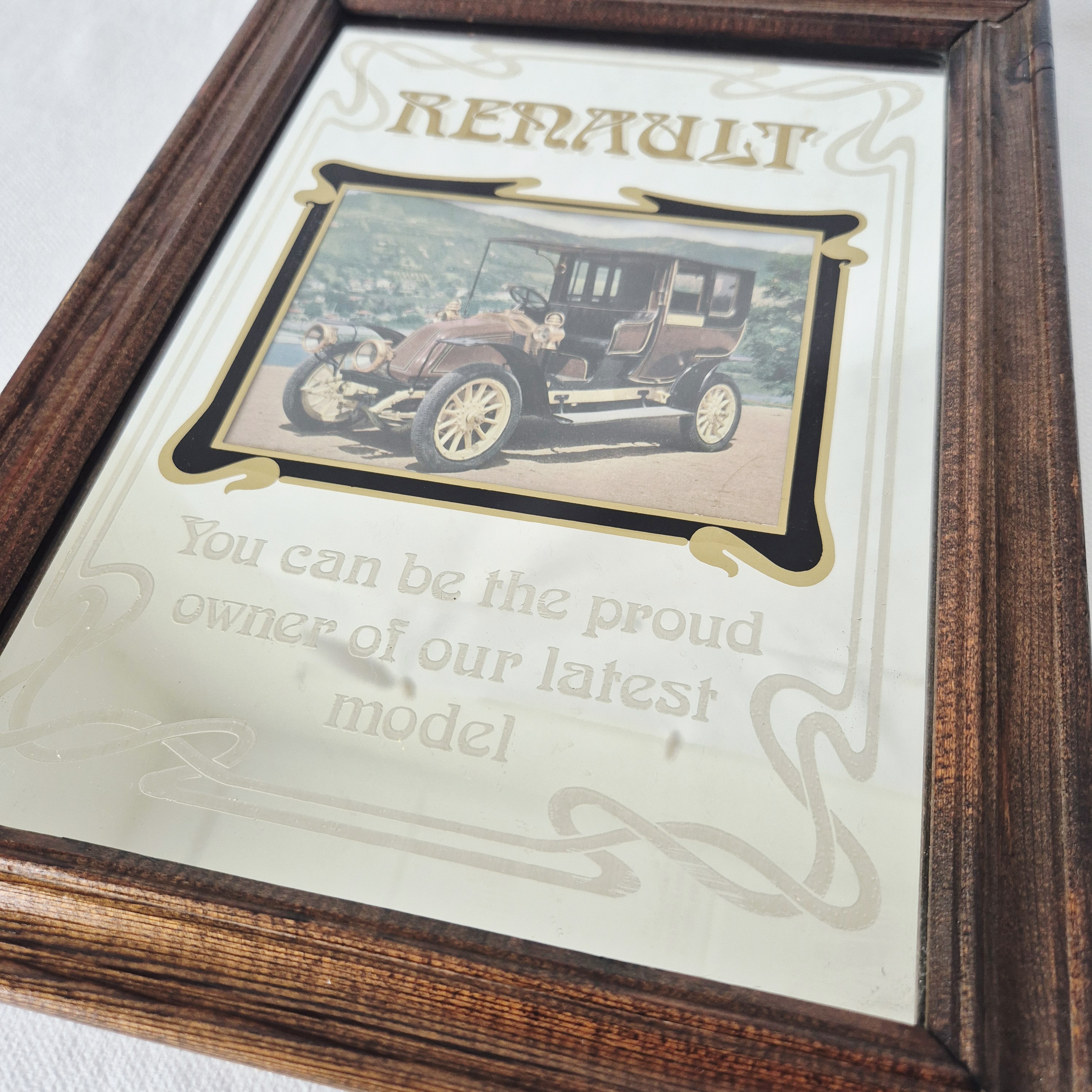 Vintage spiegel Renault | Reclamebord | Auto reclamebord