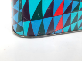 Vintage jaren 70 koektrommel, blik met geometrisch patroon