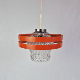 Vintage hanglamp jaren 70 oranje metaal en bewerkt glas