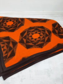 Vintage jaren 70 deken | Dralon deken | bruin/oranje | Bloem decor