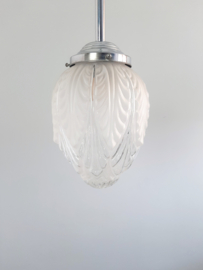 Art Deco glazen hanglamp | Hoge hanglamp met satijnglas in prachtig ontwerp | Origineel Art Deco lamp | Jaren 30 verlichting