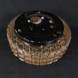 Vintage plafonniere, jaren 60 plafondlamp, amber, geblokt