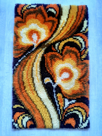 Vintage jaren 70 geknoopt kleed | Wandkleed | Badmat | Oranje-bruine mat