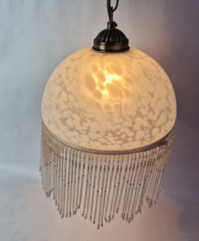 Vintage glazen hanglamp met kralen fringe