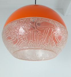 Vintage jaren 70 hanglamp, kunststof oranje bol hanglamp