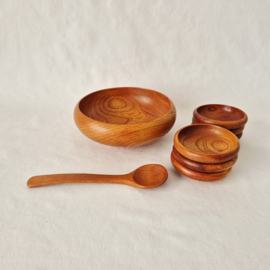 Houten pindaset uit de jaren 50 | 8 delige serveerset