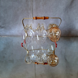 Vintage set borrelglaasjes in rekje, serveerset