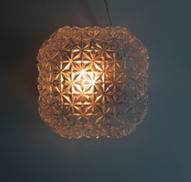 Jaren 60 glazen plafondlamp | Achthoekige, vintage plafonniere