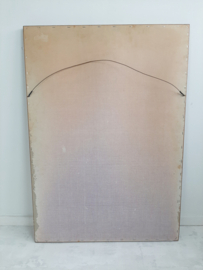 Vintage geborduurd kunstwerk vrouw met harp, jaren 60 handgemaakt schilderij