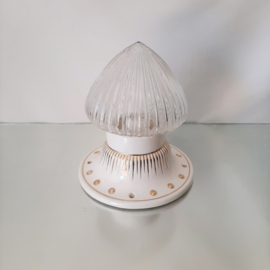 Art Deco porseleinen plafondlamp met kap van geribd glas | DRG lamp