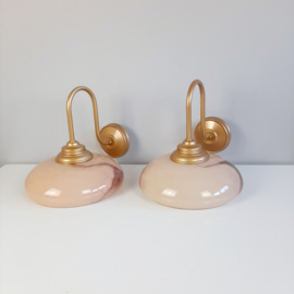 Vintage wandlamp met glazen gemarmerde kap | Glazen wandlamp