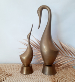 Set beelden vogels in messing | Vintage metalen beeld | Gestileerde vogels
