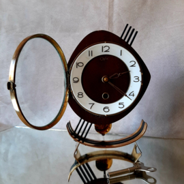 Vintage tafelklok Orfac, mcm klok, jaren 60 klok met pendule