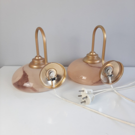 Vintage wandlamp met glazen gemarmerde kap | Glazen wandlamp