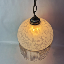 Vintage glazen hanglamp met kralen fringe