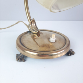 Art nouveau tafellamp met gemarmerde kap | Messing vintage tafellamp