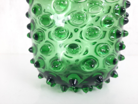 Vintage vaas Murano Empoli glas, groen, glazen vaas uit de jaren 60, Hobnail