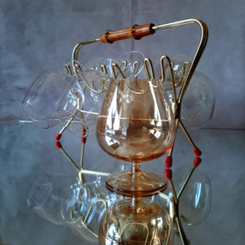 Vintage set borrelglaasjes in rekje, serveerset