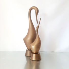 Set beelden vogels in messing | Vintage metalen beeld | Gestileerde vogels