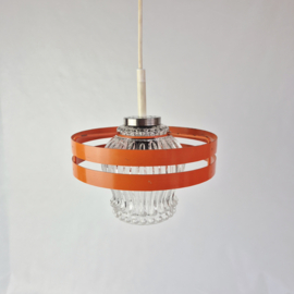 Vintage hanglamp jaren 70 oranje metaal en bewerkt glas