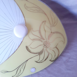 Plafondlamp Jaren 60 | Grote glazen plafondlamp met bloemdecor | Vintage lamp | Midcentury Modern lamp