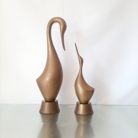 Set beelden vogels in messing | Vintage metalen beeld | Gestileerde vogels