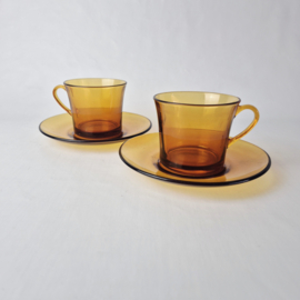 Vintage Duralex France Amber Kop en Schotels