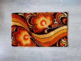 Vintage jaren 70 geknoopt kleed | Wandkleed | Badmat | Oranje-bruine mat