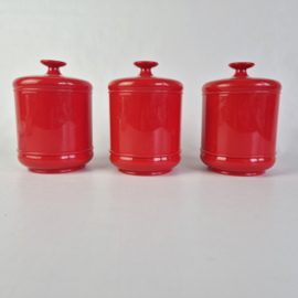3x Vintage EMSA rode voorraadpotten