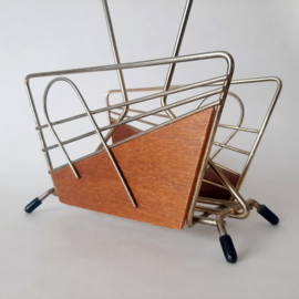 Vintage MCM servettenhouder | Chroom met hout