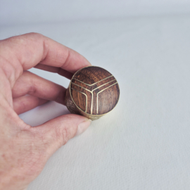 Vintage pillendoosje | Messing met houten inleg sieradendoosje