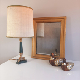 Vintage handgesneden beeld eend | Messing met parelmoer en houten eend