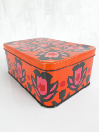 Flowerpower koekblik, vintage jaren 70 koektrommel