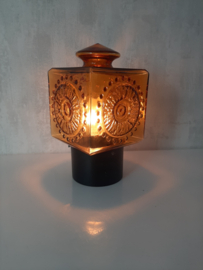 Jaren 70 bruin glazen plafondlamp | Vintage plafonniere Scandinavische lamp