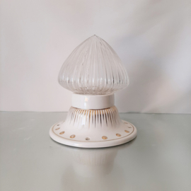 Art Deco porseleinen plafondlamp met kap van geribd glas | DRG lamp