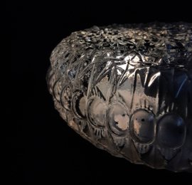 Grote jaren 60 glazen plafondlamp, Vintage plafonniere met bloemmotief