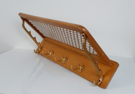 Jaren 60 wandkapstok | hout met riet en messing
