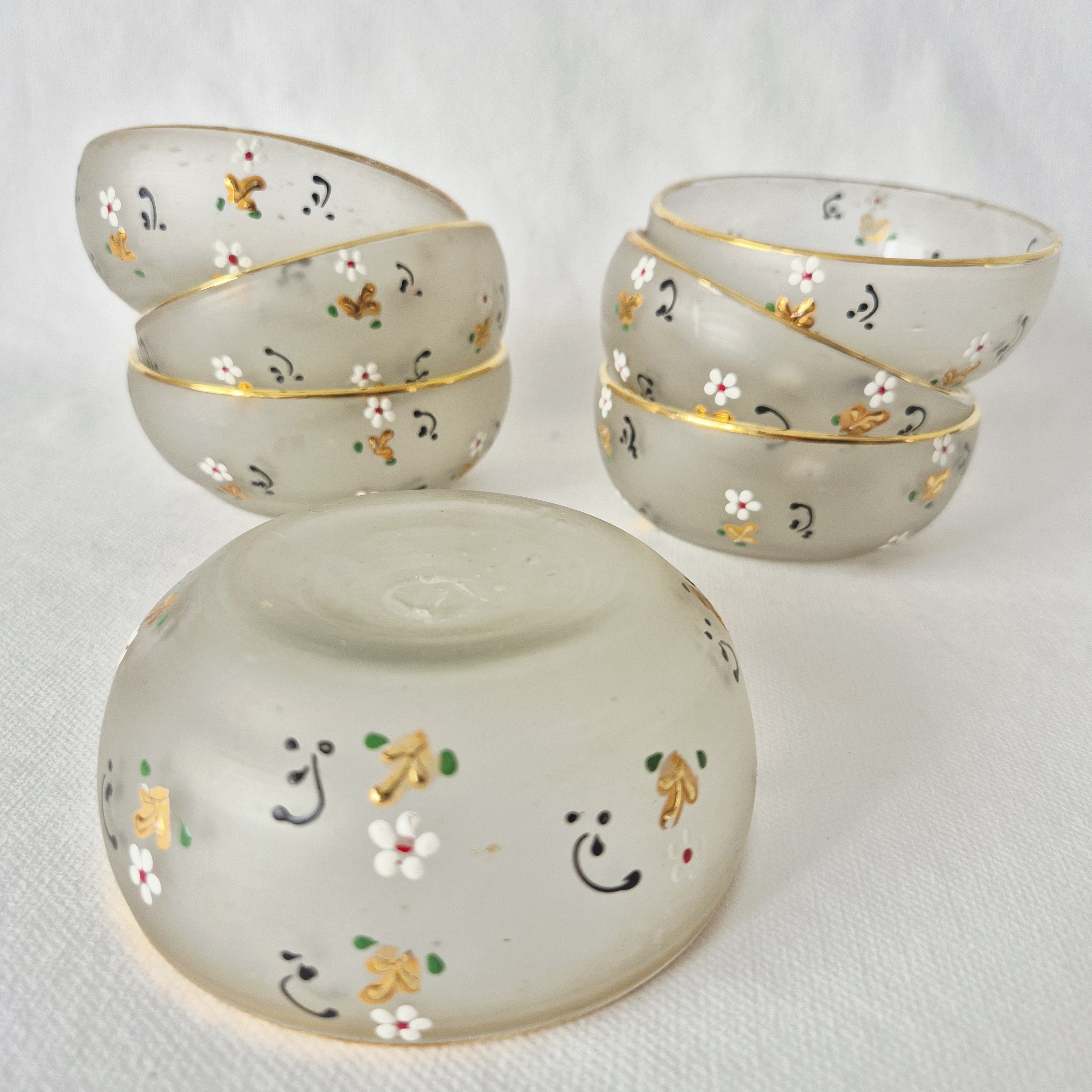 Set vintage glazen kommetjes | Set stijlvolle schaaltjes